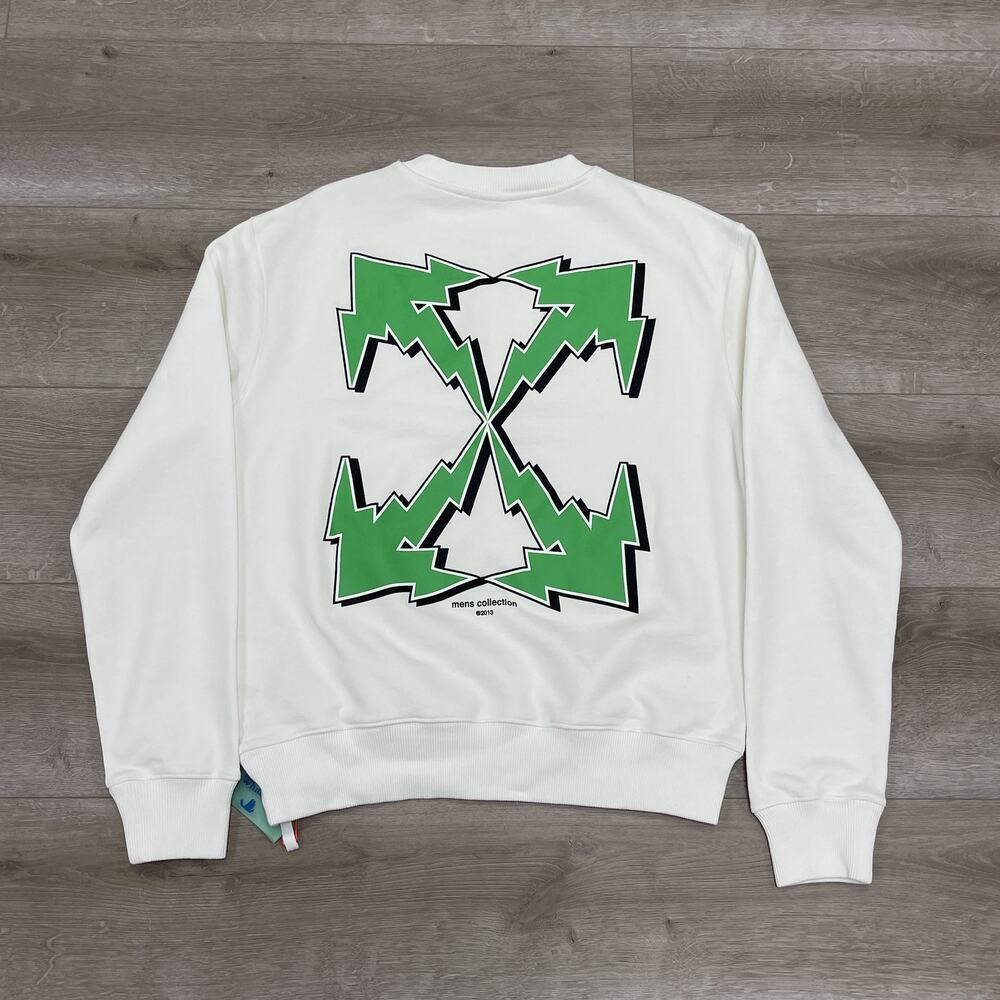 Off-White Bolt Arrow Slim Crewneck 'White/Green' sz Large L SF